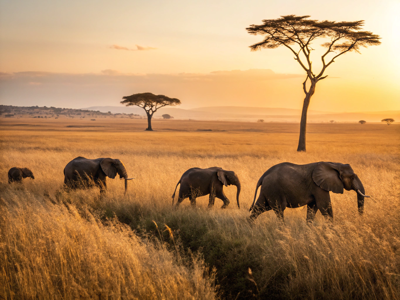 Elephant herd during Serengeti migration